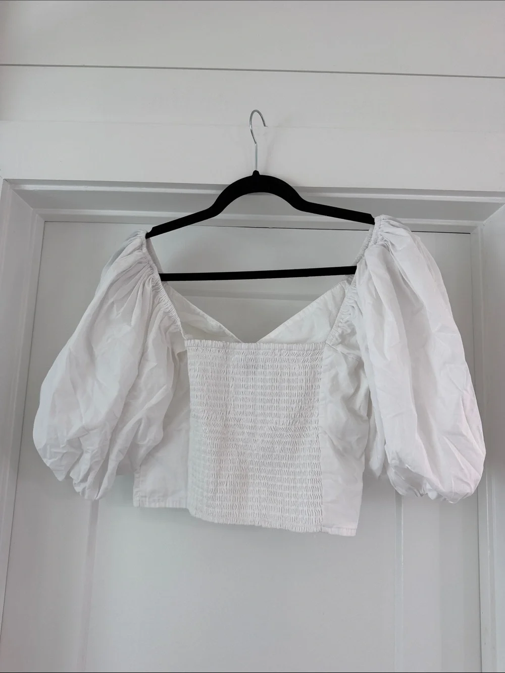 Abercrombie White Puff-Sleeve Crop Top with Ring Detail